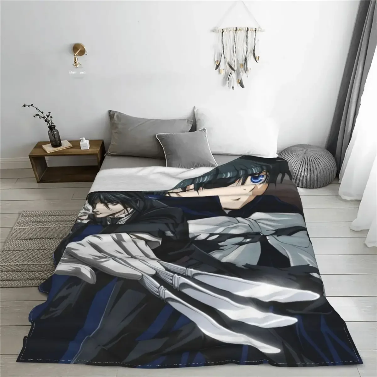 Black Butler Anime Coral Fleece Plush Throw Blankets Ciel Phantomhive Kuroshitsuji Blankets for Bed Outdoor Lightweight Quilt