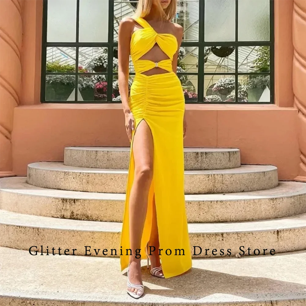 

Light Yellow Sexy Modern Prom Gown For Women Mermaid Backless One-Shoulder Slide Slit Custom Birthday Dress Vestidos De Festa