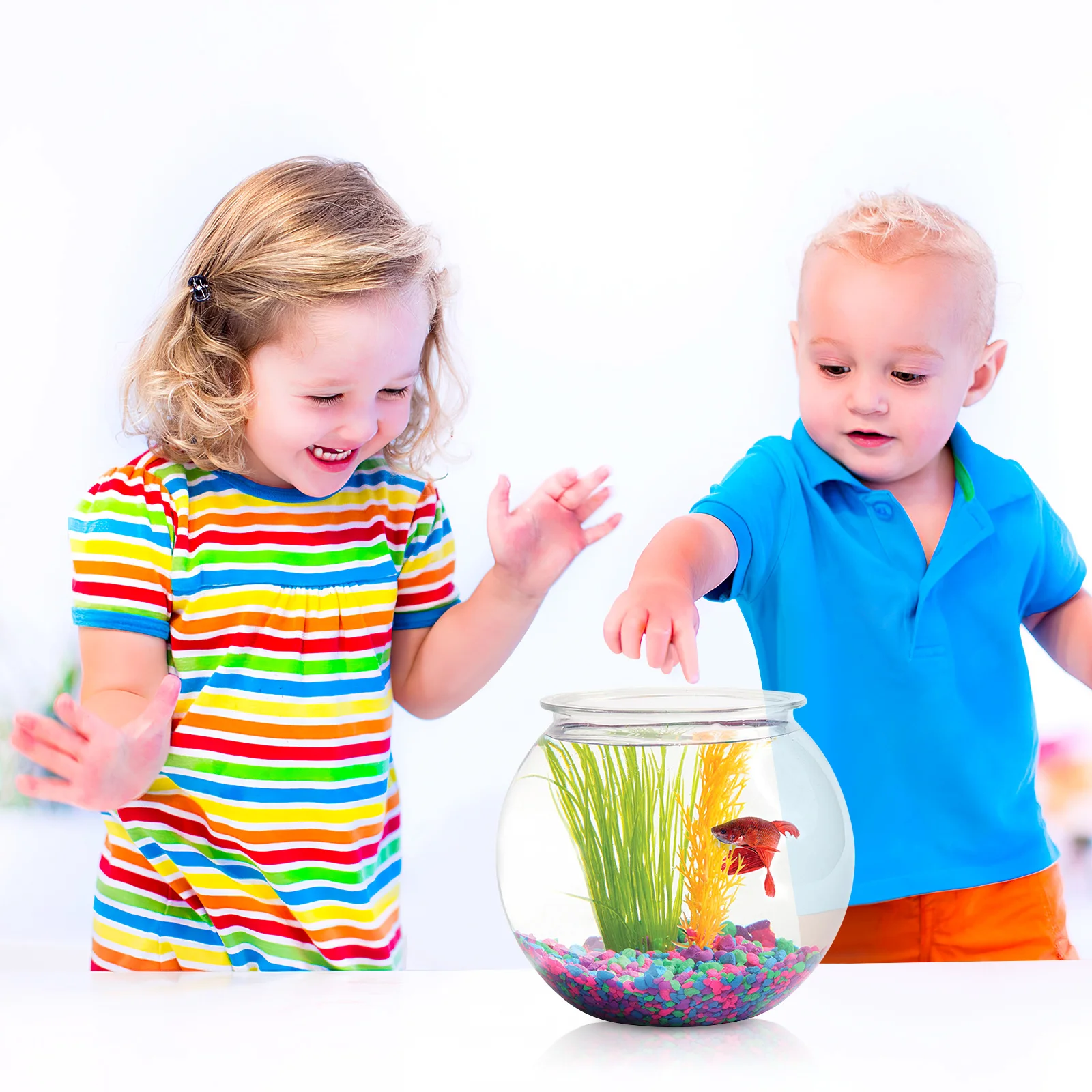 

Plastic Transparent Desktop Fish Bowl for Betta Goldfish Small Aquarium Tank Portable Fish Breeding Box Round Decorative Vase