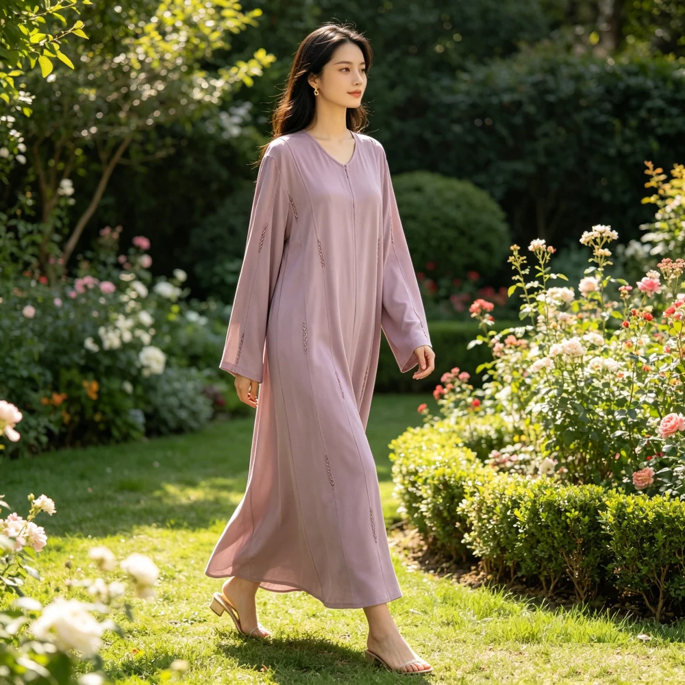

Modest Women Beading Dress Jalabiya Dubai Long Abaya Turkey Kaftan Femme Musulmane Islamic Vestido Kebaya Caftan Robe Loose Arab