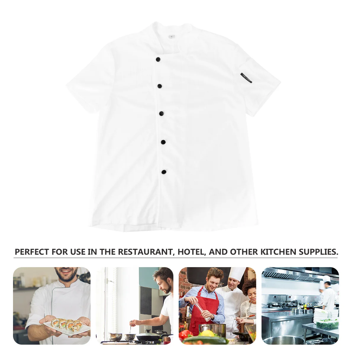 1pc Short Sleeve Chef Jacket Breathable Cook Workwear Anti-Wrinkle Solid-Color Uniform Kitchen Clothing For Men Women