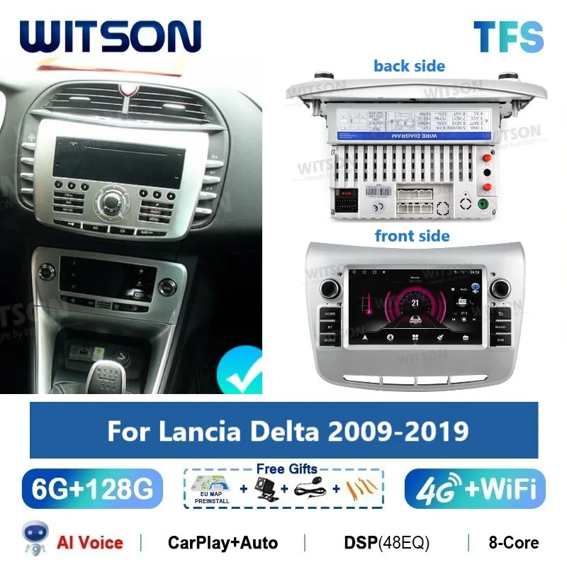 WITSON Android 14 Auto Stereo dla Lancia Delta 2009-2019 Carplay Navi Multimedialne radio samochodowe GPS WiFi Jednostka gลรณwna pojazdu