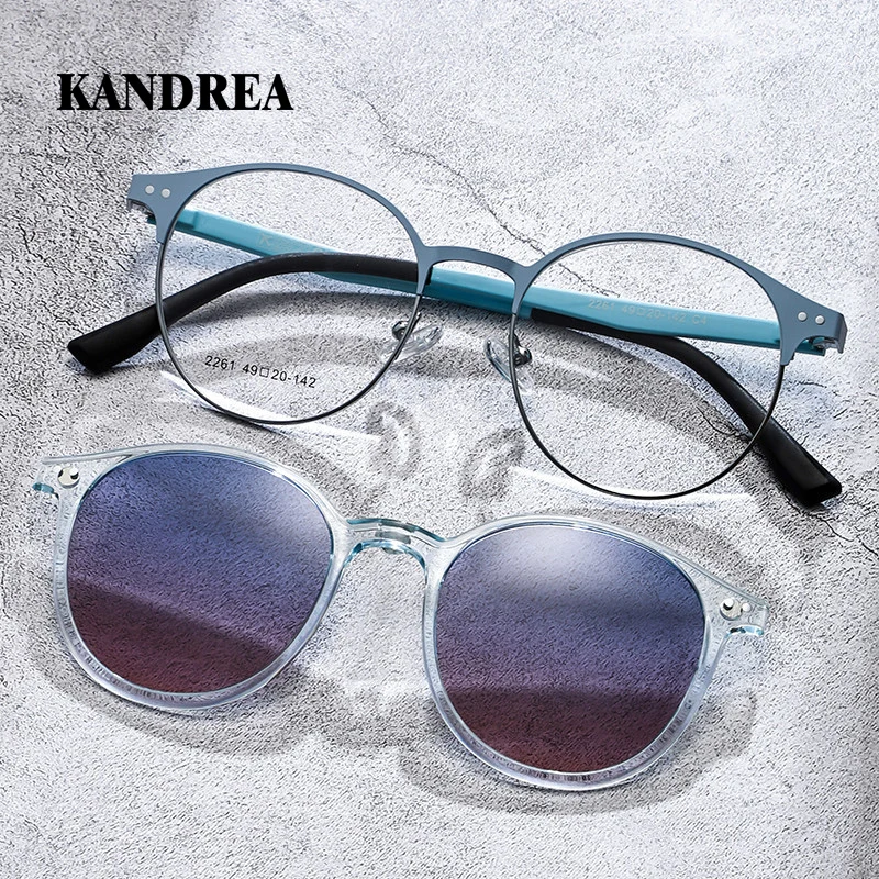 KANDREA  New Sweet College Style Magnetic Sunglasses Women TR Metal Round Glasses Frame Myopia Dual-Purpose Sunglasses G2261