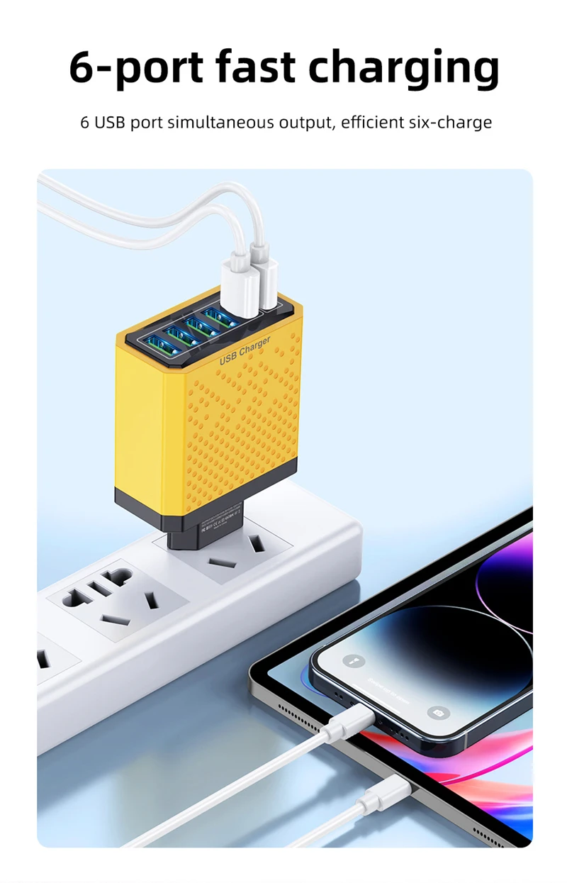6-in-1 Multi Port Charging Head 5v3a Fast Charging Head Qc3.0 Quick Charging For Samsung S23 Xiaomi Eu/kr/us/uk Adapter Plug