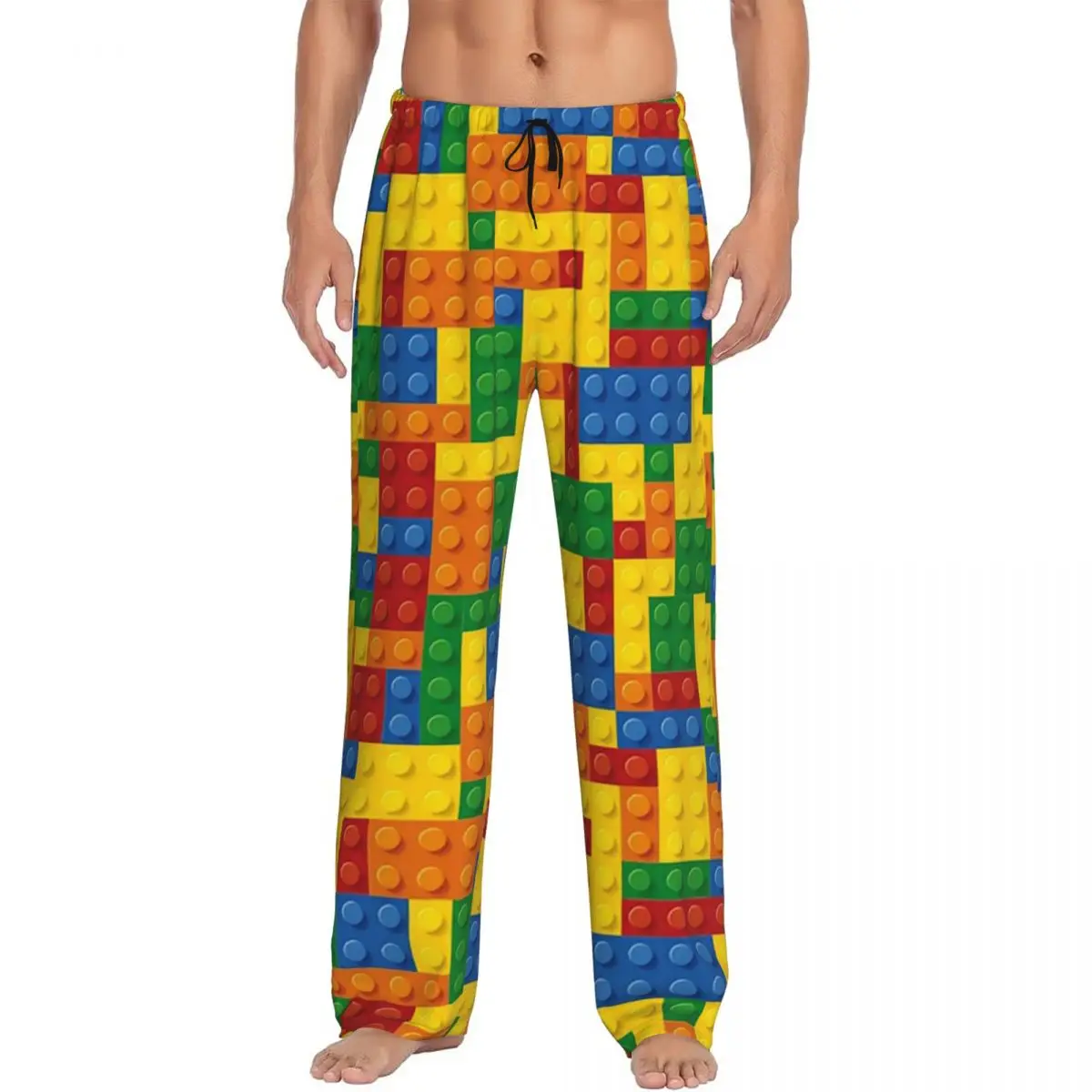 Custom Colorful Building Bricks Small Plastic Blocks Pajama Pants Men Sleepwear Sleep Lounge Bottoms with Pockets