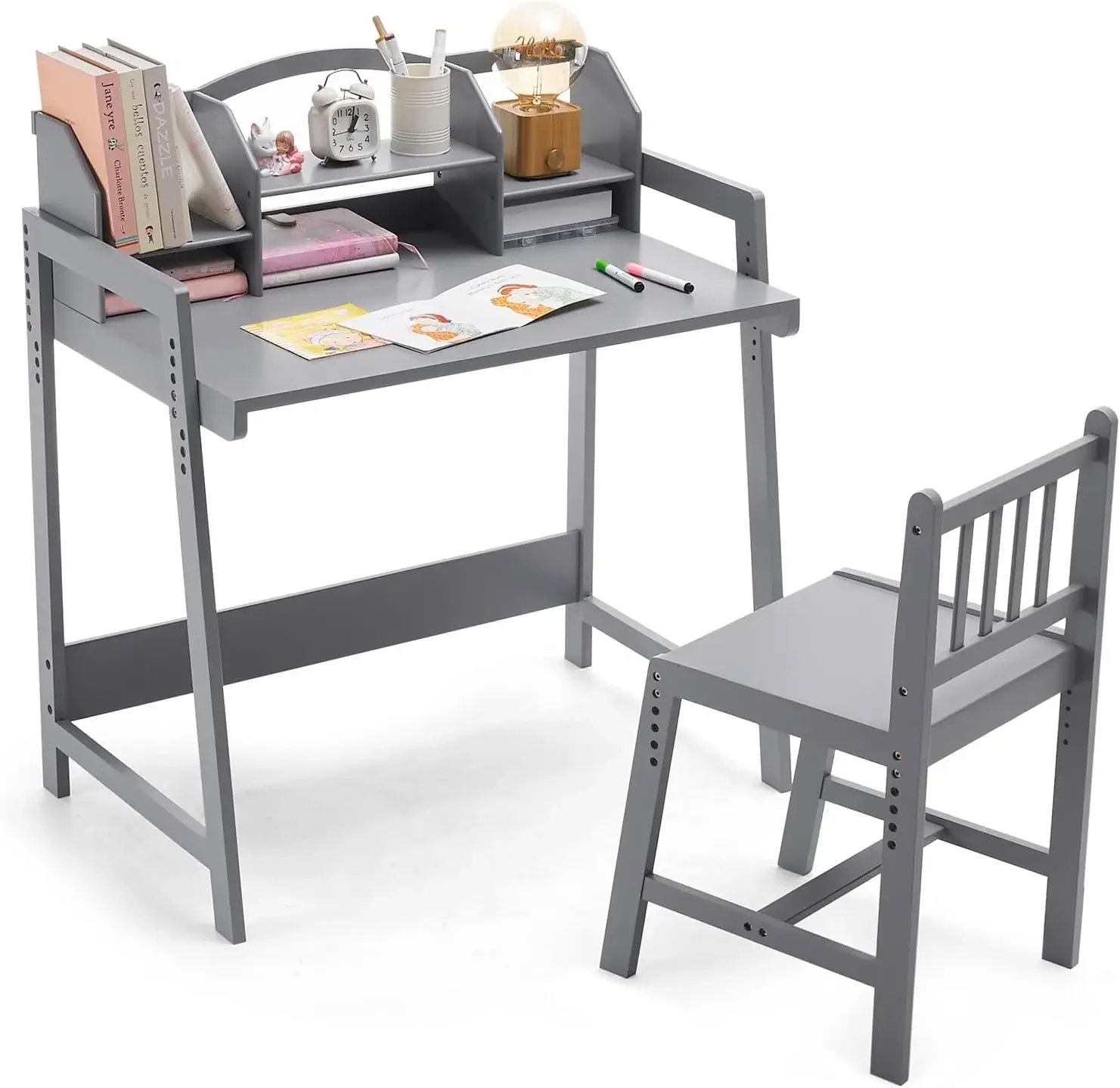 Ergonomic Kid Desk and Chair Set for Study, and Homework - Durable and Eco-Friendly Kids' Desks for Home and School (Grey)