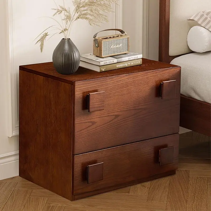 Medieval retro card door cabinet all solid wood bedside table bedroom storage building block light luxury creative paint