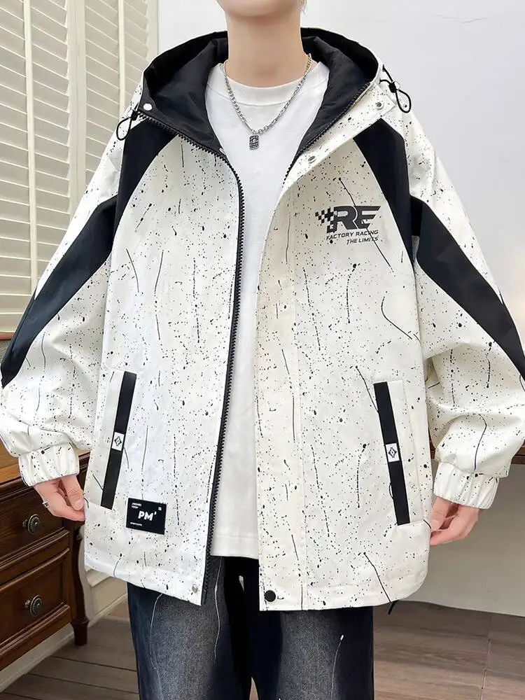 

2025 Autumn Winter Man Windbreaker Jacket Baseball Style Hooded Cargo Coat Cool Outerwear