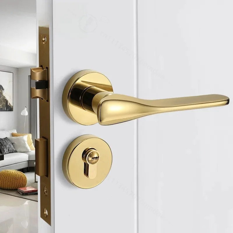 French Light Luxury Gold Indoor Bedroom Door Lock Handle Home Interior Silent Mechanical Lock Body