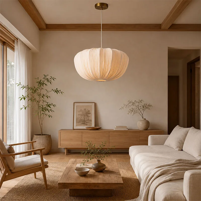 Wabi Sabi Chandelier Retro Iron Chain Fabric Pendant Light Minimalist Ceiling Hanging Lamp Bedroom Restaurant Lighting