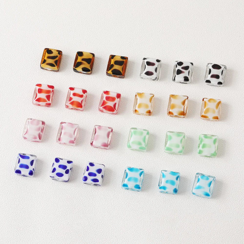4PCS Rectangular Retro Cow Leopard Autumn Winter Style Straight Hole Glaze Beads DIY Making Earrings Material Accessories