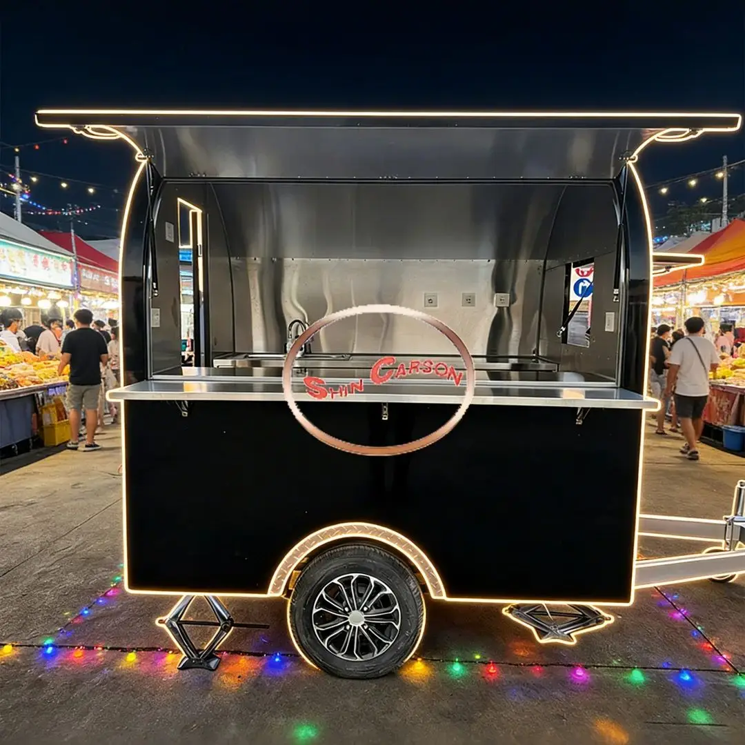 

Durable Mobile Food Truck Fiberglass Reinforced Plastic Towing Design Commercial Street Vendor Cart with Sink And Storage Space