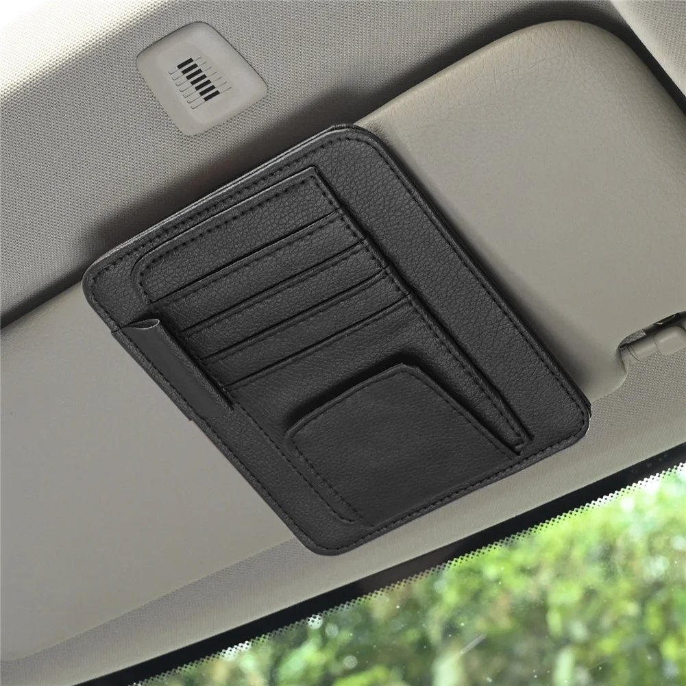 

Car Sun Visor Organizer Leather Sunglasses Holder Multi-functional Card Holder Storage Pocket Car Glasses Clip Auto Accessories