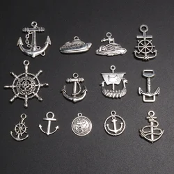 1pack Silver Plated Mixed Marine Style Anchor/Sailor Rudder/Ship/Pendant DIY Charm Bracelet Earrings Jewelry Crafts Accessories