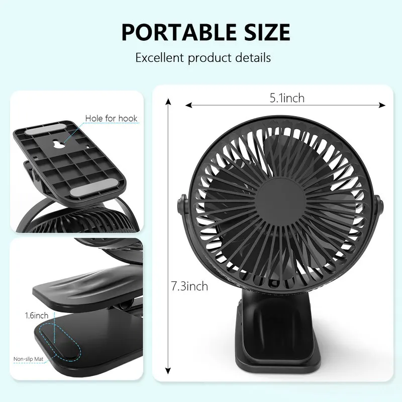 Xiaomi-USB Handheld Clip Fan, Portátil, Recarregável, Alta Qualidade, Estudante, Sem Fio, Elétrico, Pequeno Ventilador de Refrigeração, Novo