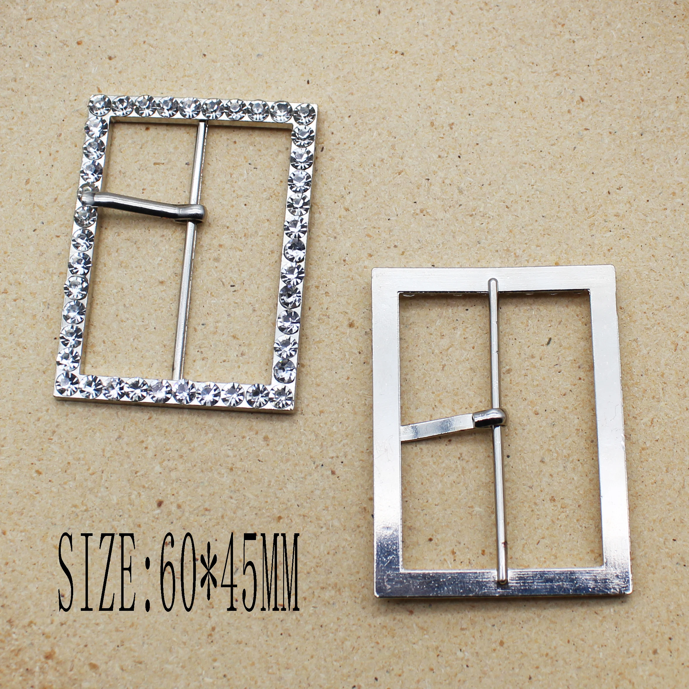 2Pcs/Lot 60*45mm Rectangular Alloy Belt Decorative Pin Buckle Rhinestone Button DIY Ribbon Leather Sewing Accessories