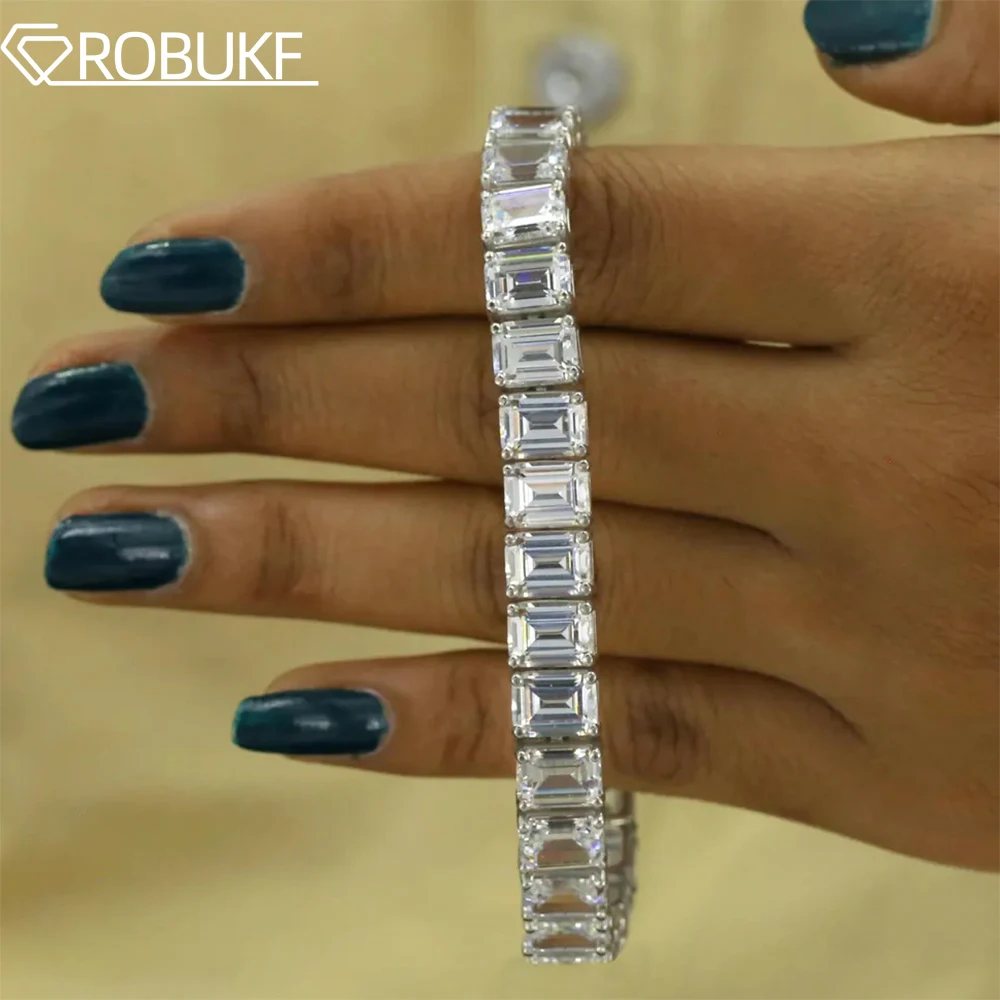 

D Color 5*7mm 1CT Emerald Cut Full Moissanite Tennis Bracelets for Women Men Original S925 Silver Plated 18K White Gold Jewelry