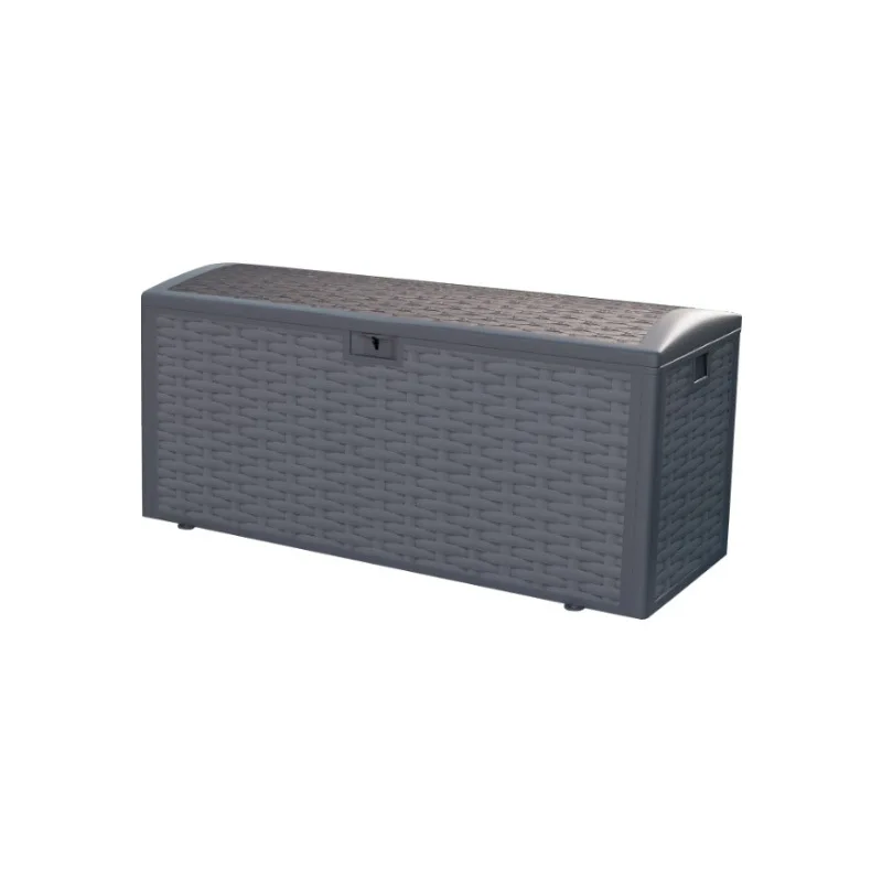 *High Quality Portable Plastic Storage Box Waterproof Resin Rattan Look Outdoor Lockable Patio Use Stocking Cushions Toys Tools