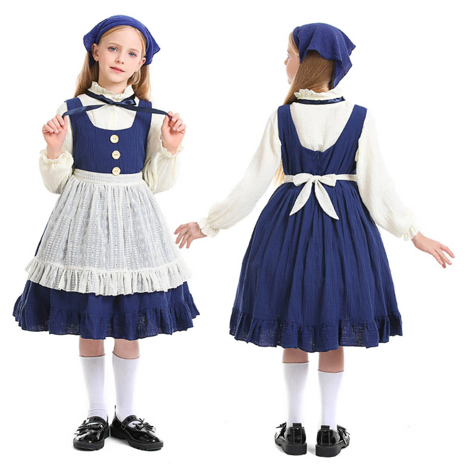 Little Match Girl Uniform Kids Long Sleeved Oktoberfest Dress 4-Piece Set Farm Maid Civilian Halloween Cosplay Costume Dress