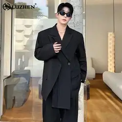 LUZHEN Korean Stylish Splicing Design Blazer Coat Asymmetric Men's Ribbon Decorate Trendy Personality Fake Two Piece New LZ6716