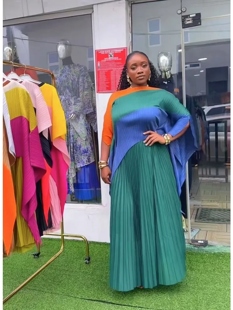 

Miyake Two-piece Set Pleated Color Matching Irregular Design Top + Elegant Pleated Loose Women's Clothing Set 2025 Summer New