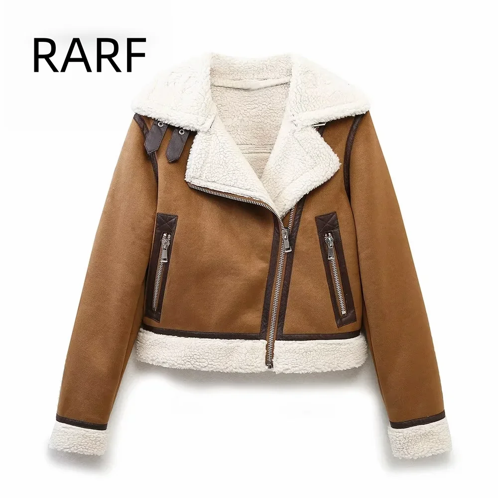 

Women's winter new style fur fashion integrated lapel thickened warm motorcycle short jacket jacket