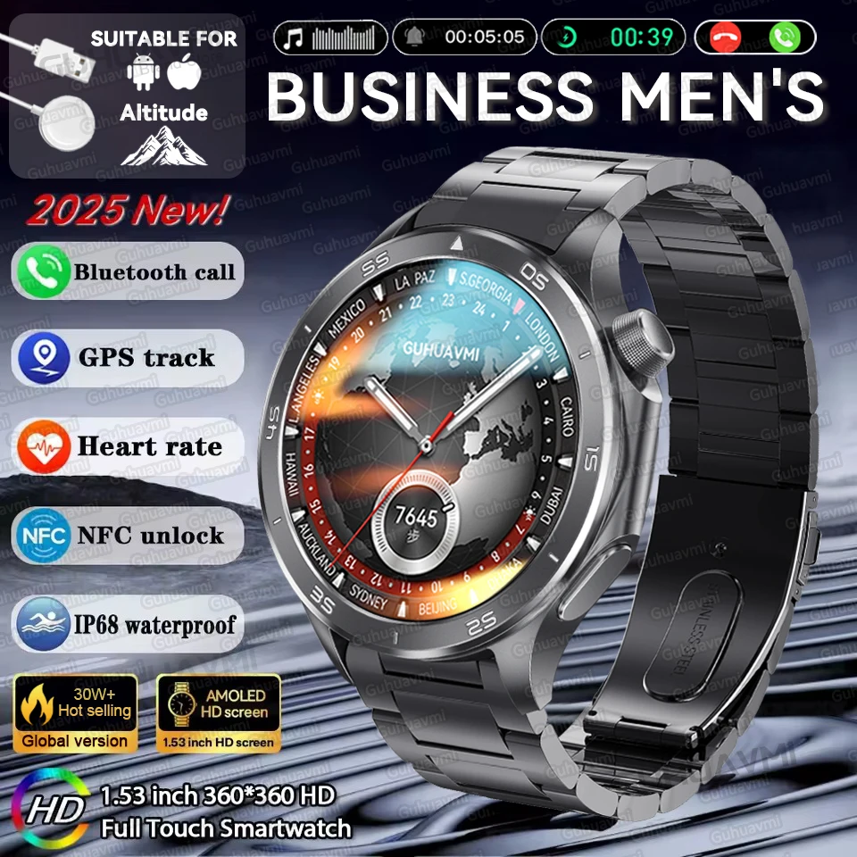 

For Android1.53-inch Smart Watch Men Sport Waterproof Fitness Heart Rate Watches Compass GPS Track NFC Bluetooth Call Smartwatch