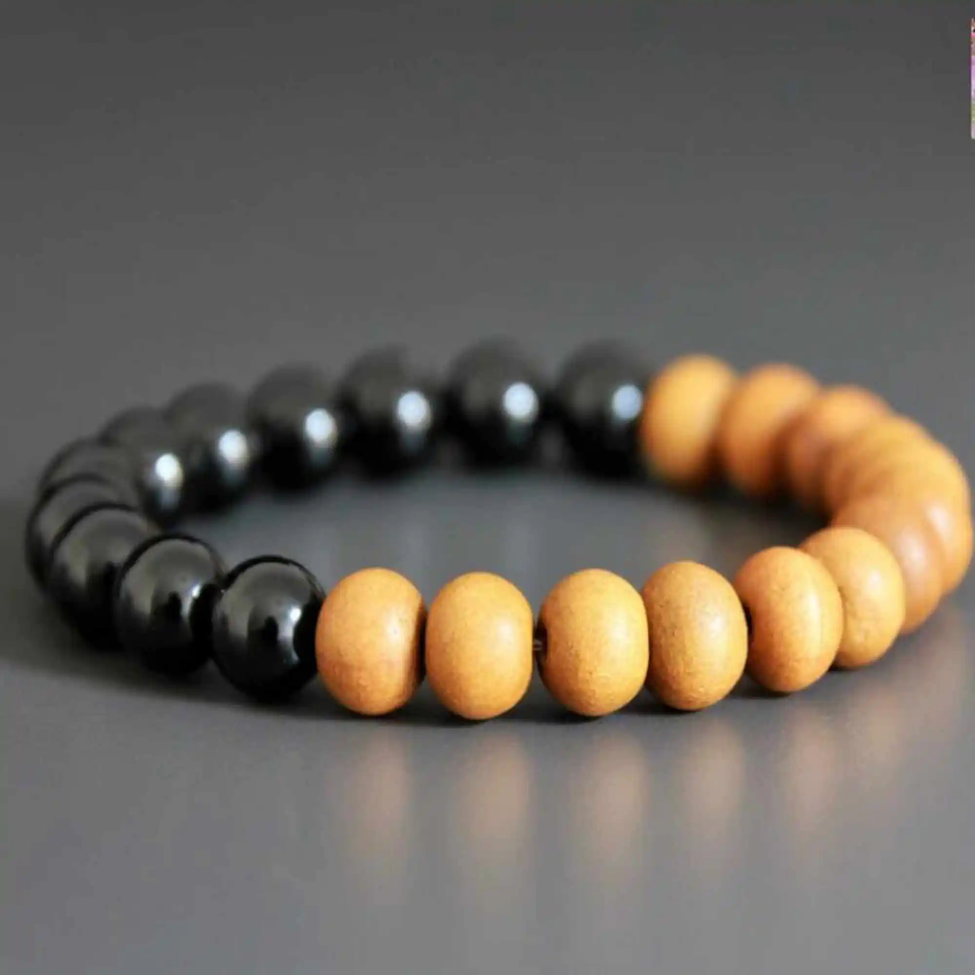 8mm Natural Sandalwood Black tourmaline gemstone beads Bracelet Souvenir Meditation Fancy Chain Thanksgiving Day Relief Mental