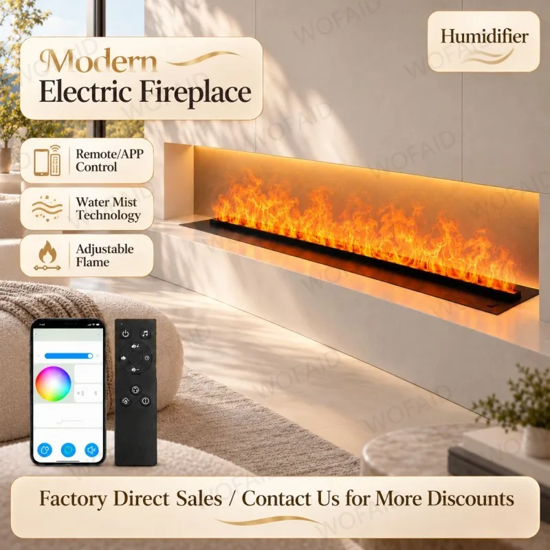 WOFAID APP-Controlled Water Vapor Fireplace Wall-Recessed Electric Fireplace with A Realistic Water Mist Flame Display Firepit