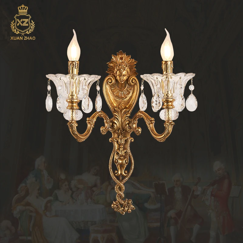 

European Baroque Living Room Aisle Wall Lamp French Classic Brass Glass Bedroom Bedside Decorative Wall Light