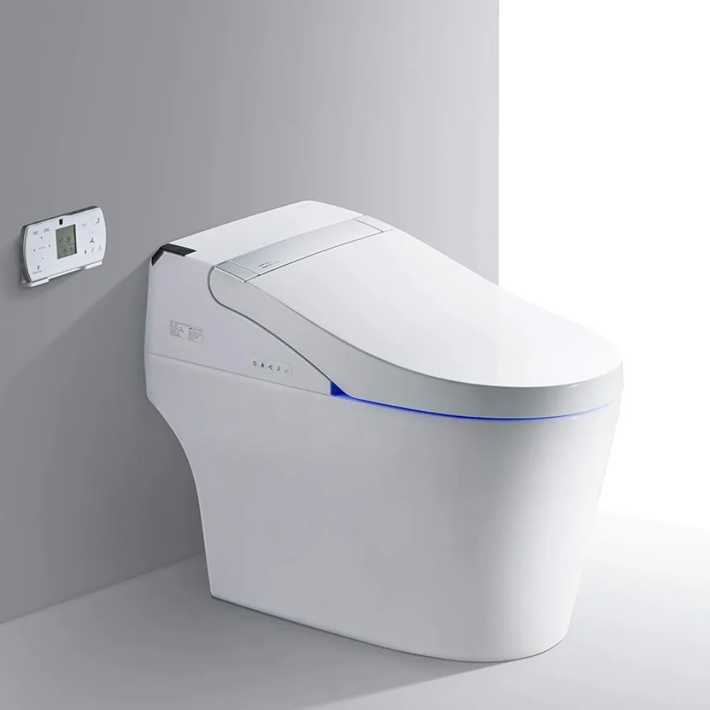 

Auto Flush, Auto Open & Auto Close, 1.28 GPF Single Flush Toilet with Intelligent Smart Bidet Seat and Wireless Remote Control