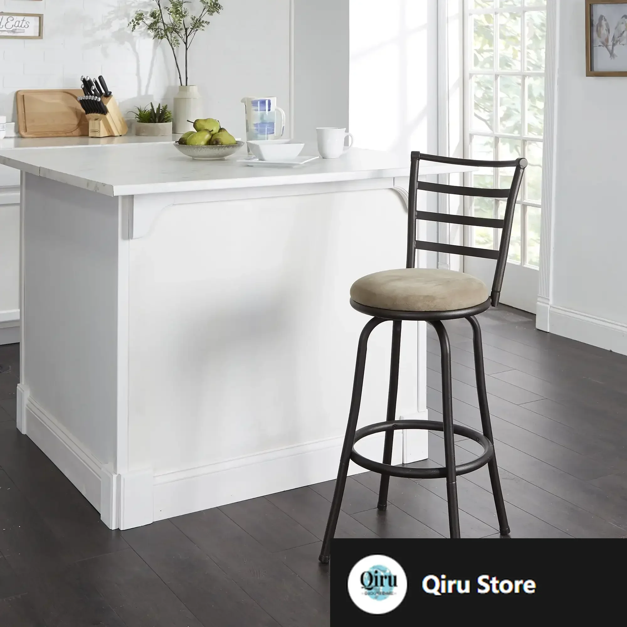 

Indoor Adjustable 24" or 29" Swivel Barstool, Grey Microfiber Cushion