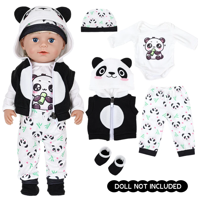 16-18 Zoll Babypuppen-Kleidungsset Kawaii Panda Bär Set für 43cm Reborn Babypuppe Wintermode Kleidung Kinderspielzeug Weihnachtsgeschenk