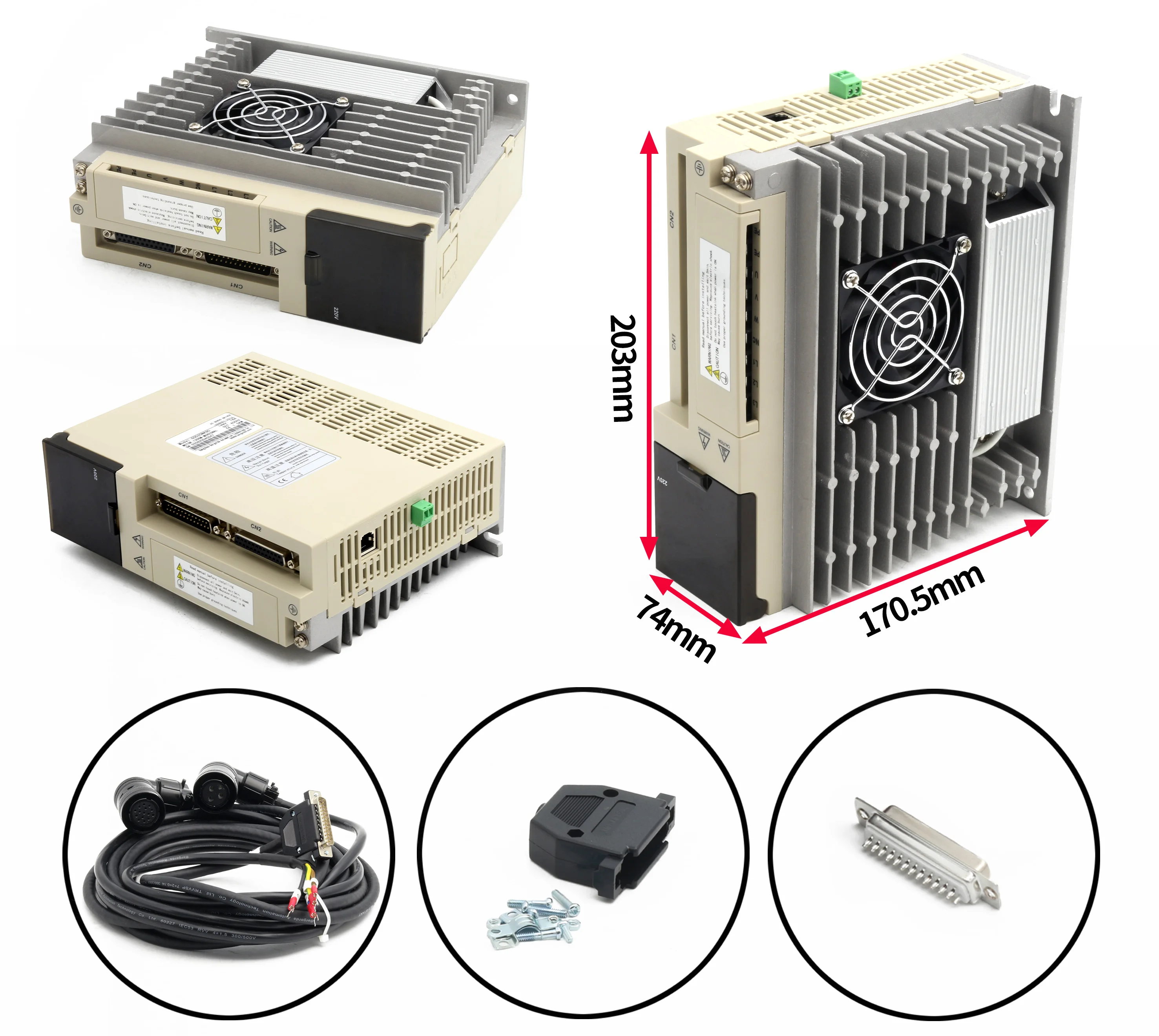 【EU Store】Optical Encoder 130F-1020WDL AC 220V Servo Motor 2KW Kit 9.55N.m 2000/2500RPM no Brake + SDF20NK9X driver + 3M wire