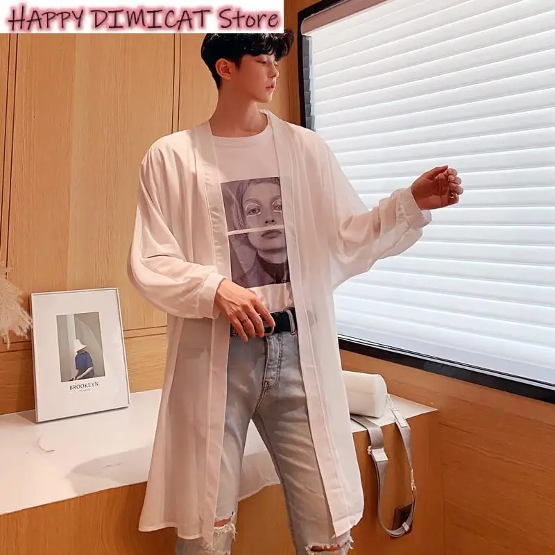 Men Shirt Casual  Breathable Translucent Long Sleeve New Korean Fashion Temperament Tops Solid Color