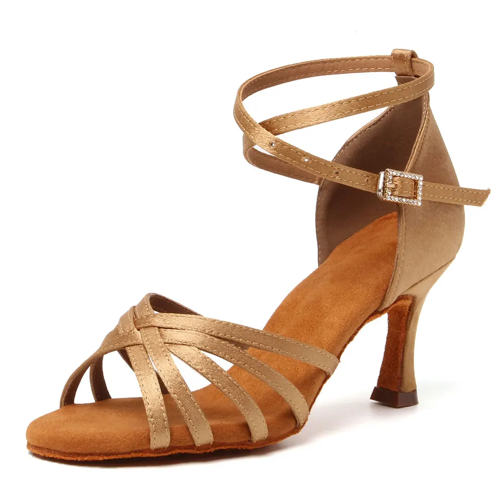 Women's High Heel Latin Dance Shoes Suede Cuban Heel Ballroom Tango Salsa Dancing Footwear