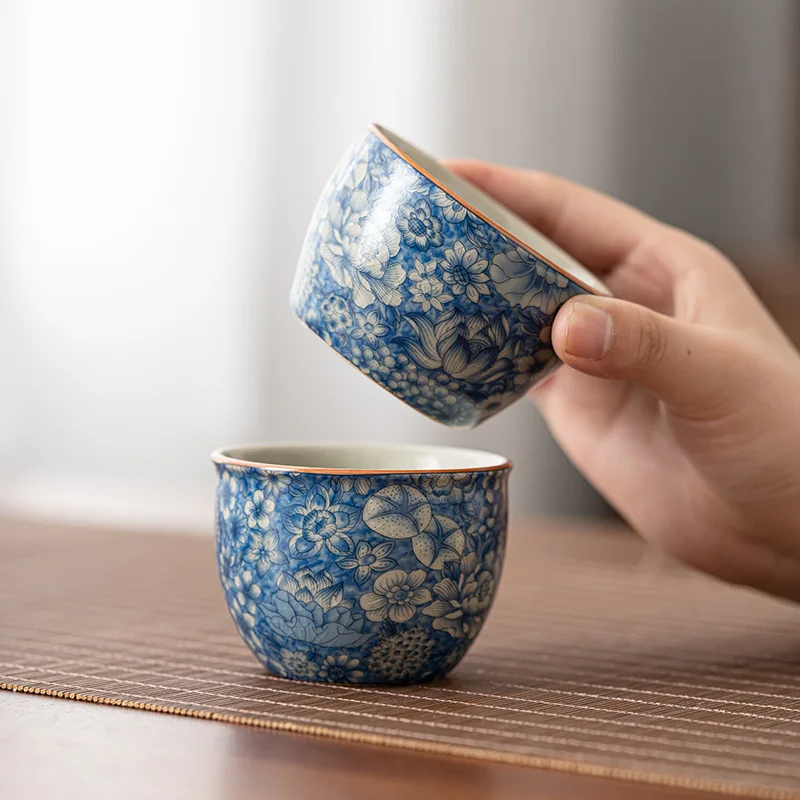 Vintage Old Clay Blue‑white Master Cup Crackle Maintainable Single Tea Bowl Kung Fu Tea Tasting Cup For Home Use