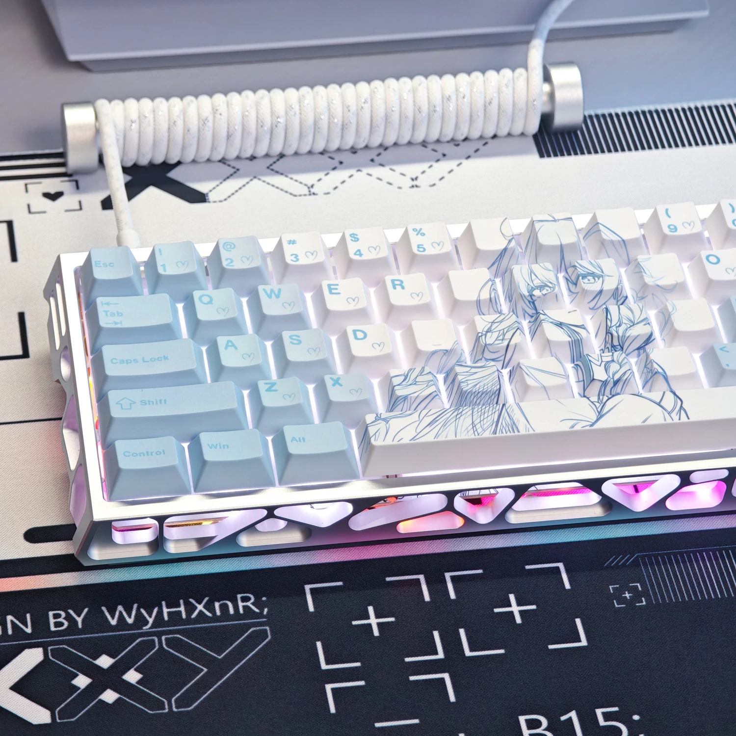 Cute Roxy Migurdia Keycaps Anime 74 Keys Game Chreey PBT Transparent Key Caps for Made68 Mad68 Wooting 60 Mechanical Keyboard