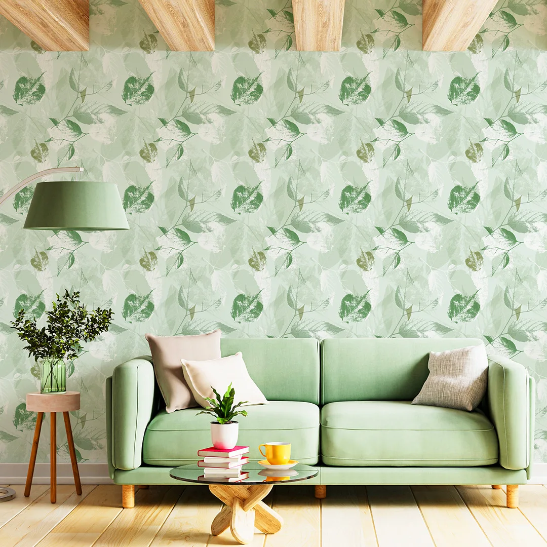 Green Fresh Leaf Wallpaper Nordic Living Room Bedroom Headboard Sofa Background Wall New Non Woven Wallpaper Leaf Design