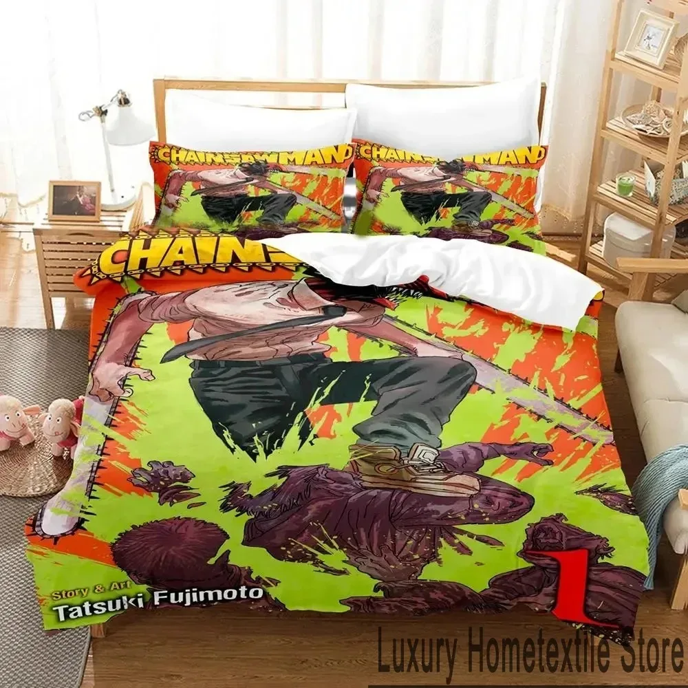 

Anime Chainsaw Man Bedding Set Boys Girls Twin Queen King Size Duvet Cover Pillowcase Bed boys Adult Home Textileextile