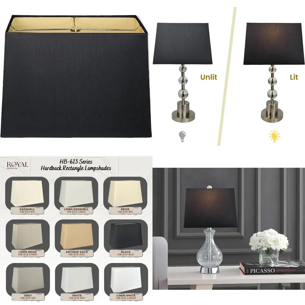 

Rectangle Black and Gold Hardback Lamp Shade, 6x12 to 8x14 Sizes, 10-inch Height, Suitable for Various Lighting Fixtures