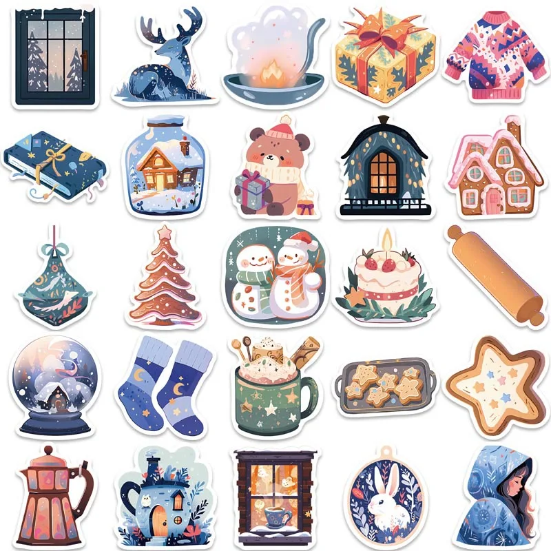 50PCS Cute Winter Christmas Decoration Graffiti Stickers Aesthetic Decals DIY Phone Scrapbook Luggage Helmet Kid Toy Sticker