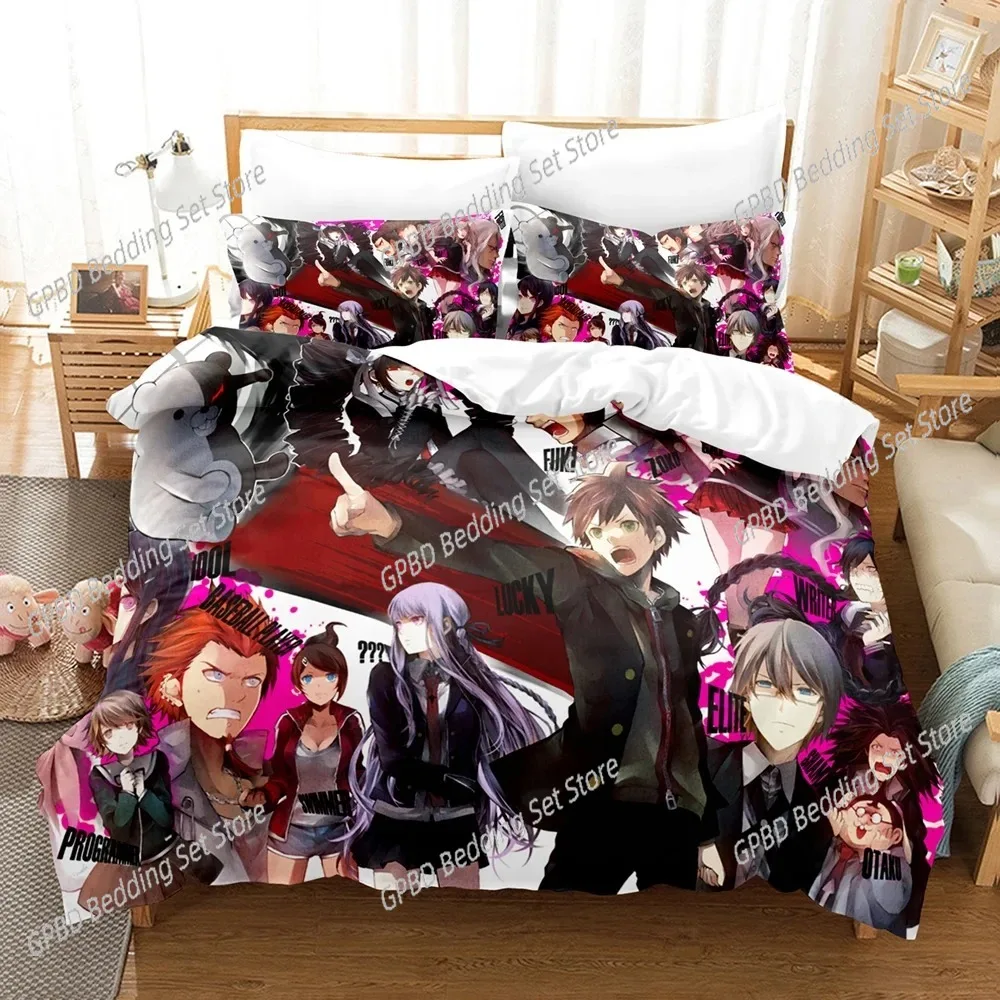 ثلاثية الأبعاد طباعة أنيمي Danganronpa ثلاثية الأبعاد غطاء لحاف طقم سرير المعزي الكتان سادات ديكور المنزل واحد مزدوج التوأم الملك الملكة