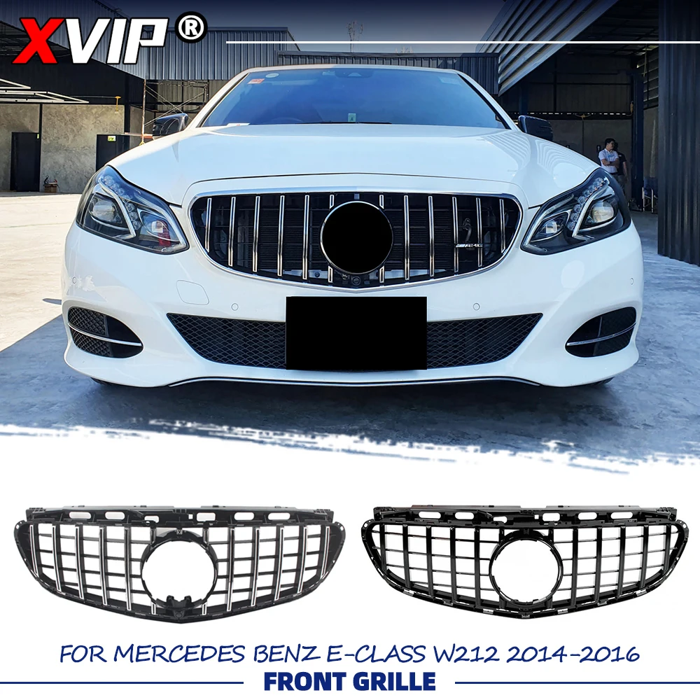 

XVIP Glossy Black GTR Style Bumper Grille Silver Racing Grill For Mercedes Benz E-Class W212 2014-2016 E200 E250 E300 E350 E400