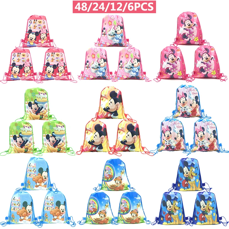 

Disney Mickey Mouse Theme Birthday Party Supplies Gifts Non-Woven Drawstring Goodie Bags Kids Decoration Supplies School Bags