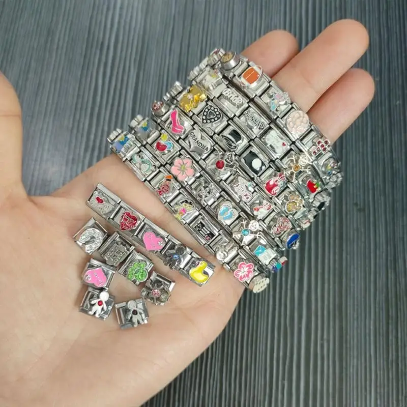 E56A 100Pcs Elegant Italian Charm Bracelet Module Stainless Steel Links for Handchain Fashionable Wristband Components