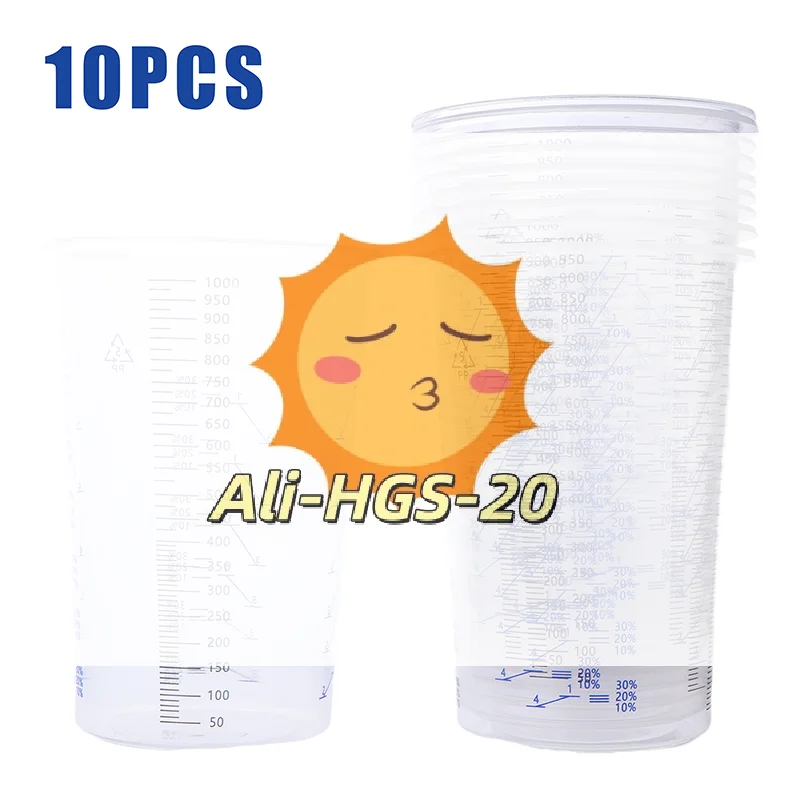 

10 шт. мерных пластиковых стаканов объемом 1000 мл для смешивания краски, смолы, эпоксидной смолы и других жидкостей.