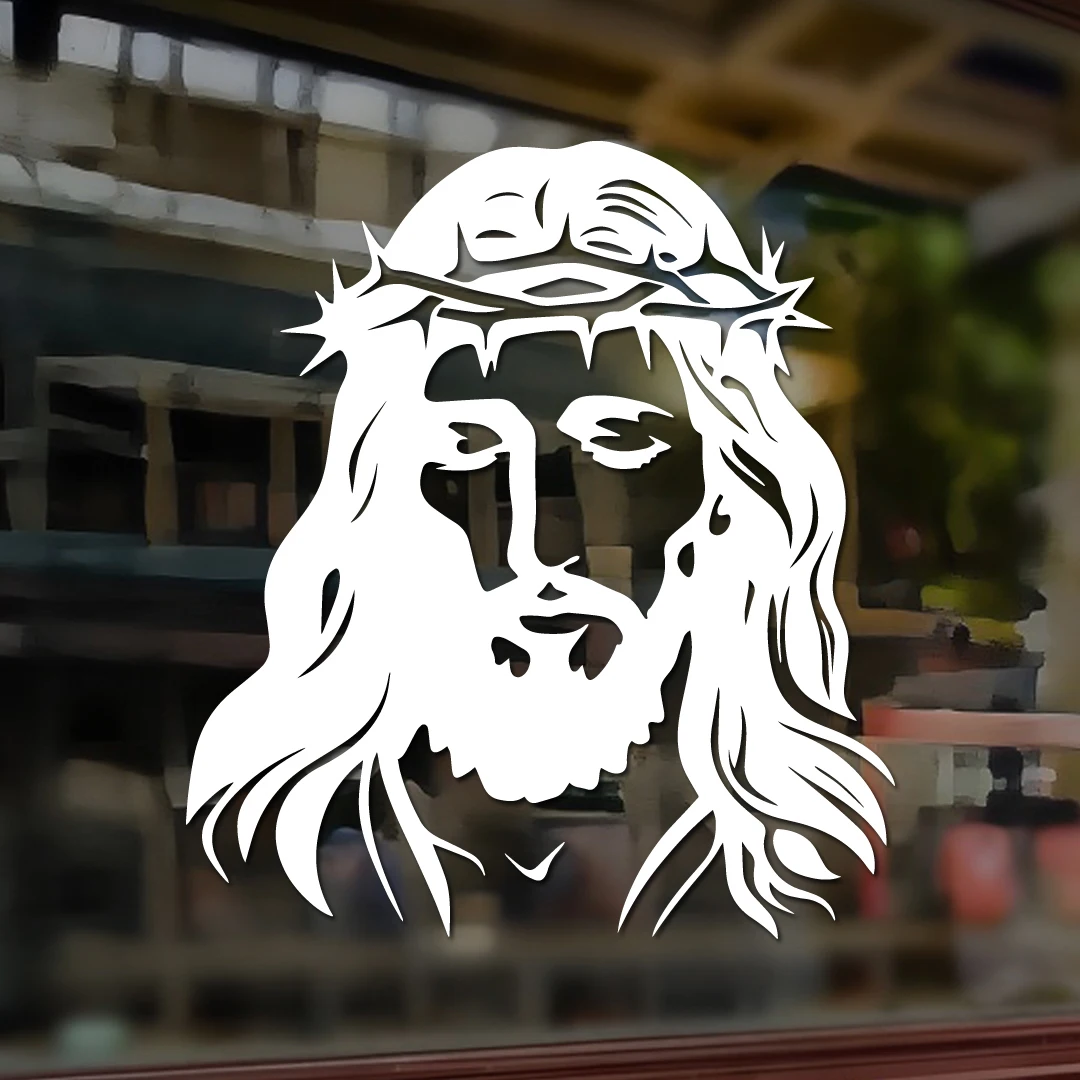 Jesus Christ With Crown Of Thorns Car Decal Christian Religious Vinyl Sticker For Auto Window Truck SUV Exterior Decor