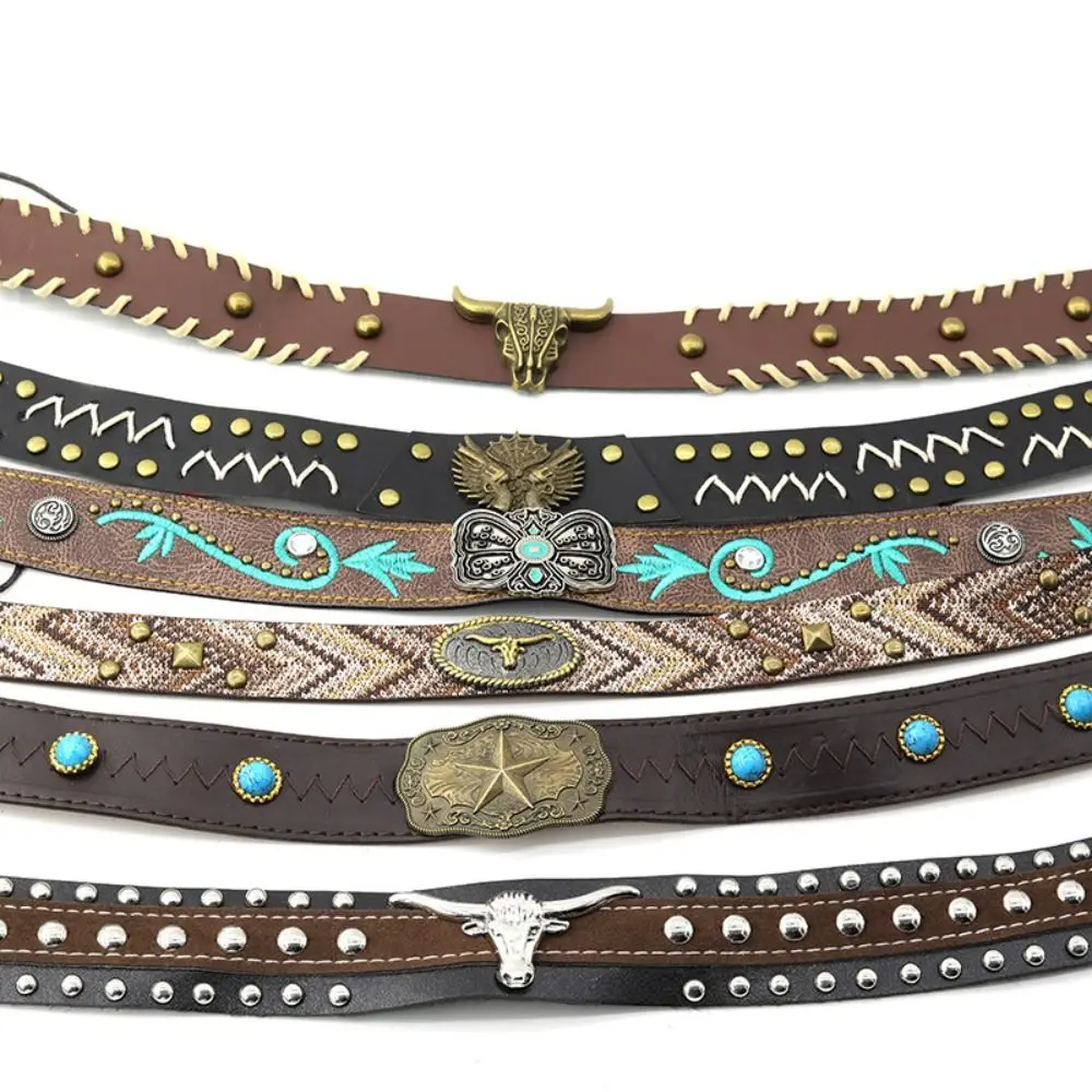 Fashion PU Cowhead Belt Adjustable Handmade Belt Buckles Handwoven Belt Accessories Men