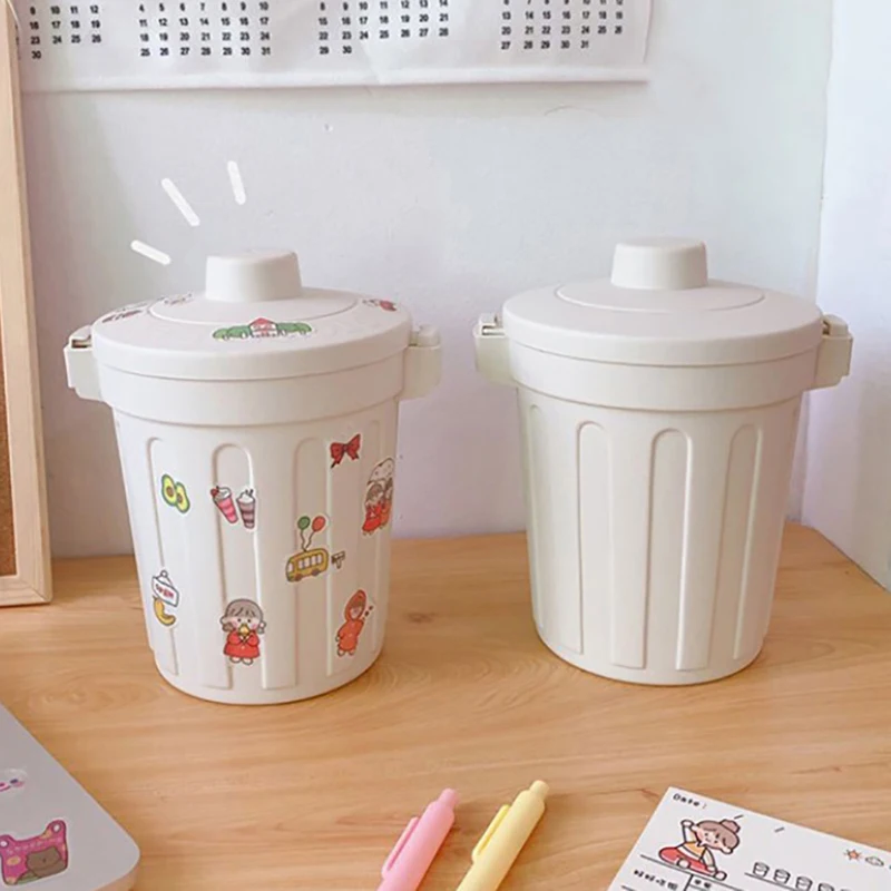 Ins Desktop Small Trash Bin Waste Bin Bedroom Home Cute Trash Can With Lid Mini